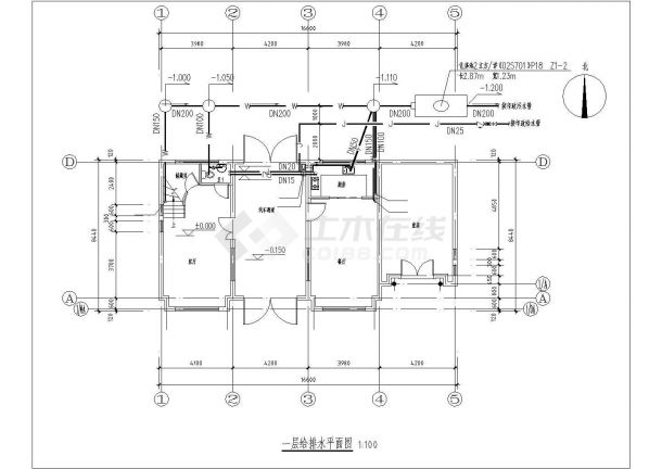 300平米左右2层混合结构独栋别墅给排水系统CAD设计图纸-图一