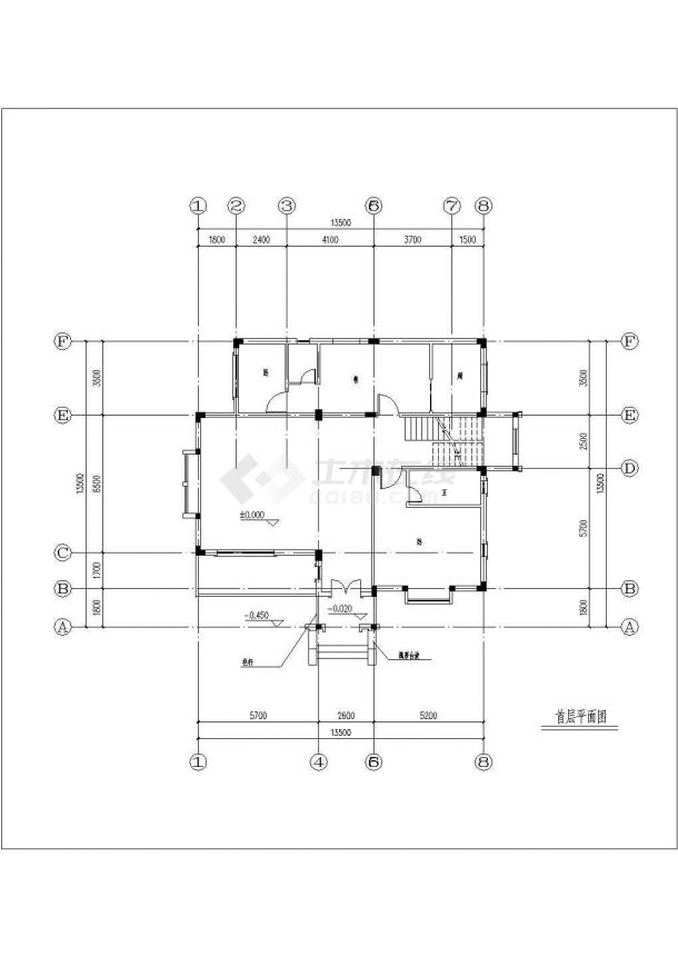 南昌市某小区410平米3层混合结构单体别墅平立面CAD设计图纸-图一