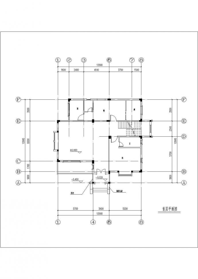 南昌市某小区410平米3层混合结构单体别墅平立面CAD设计图纸_图1