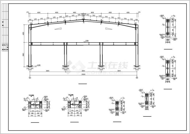 某经济区门式钢架车间建筑设计施工CAD图纸-图二