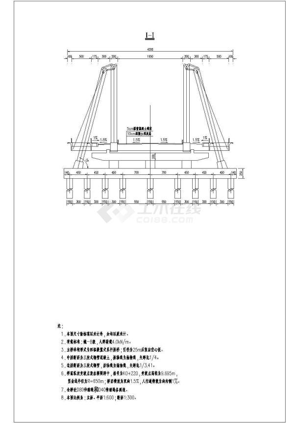 某提篮拱桥设计cad桥型布置图【含JPG效果图】-图一