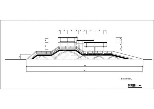 典型景观桥（多拱并且交叉，适合公园）设计cad详细施工图（含3套设计）-图一