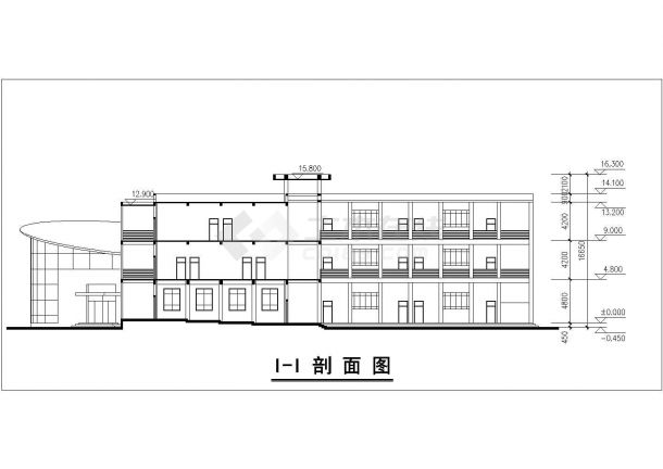 成都市某学校4000平米左右3层混合结构教学楼平立面设计CAD图纸-图一