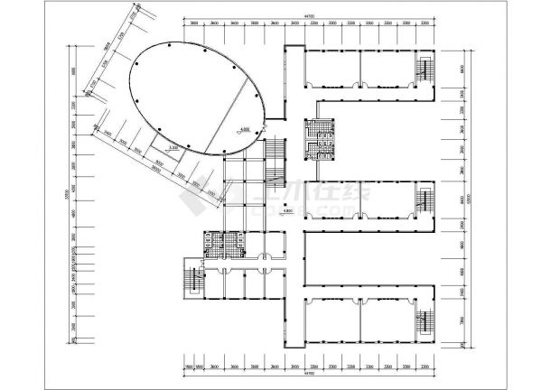 成都市某学校4000平米左右3层混合结构教学楼平立面设计CAD图纸-图二