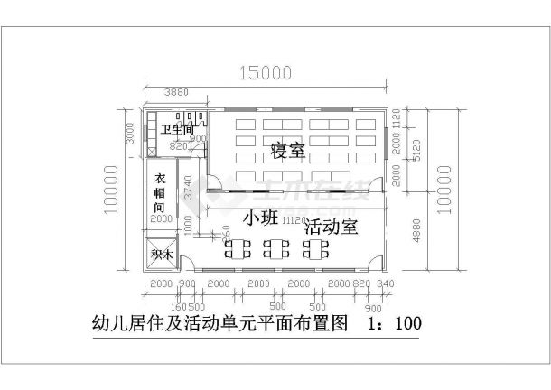 济南市某社区幼儿园2000平米2层框架教学楼平立面设计CAD图纸-图二