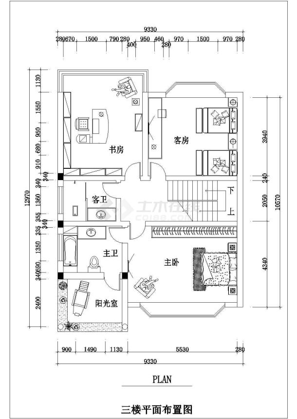 复式现代复古风格住宅装修设计图【只含各层的平面布置图 室内效果4张