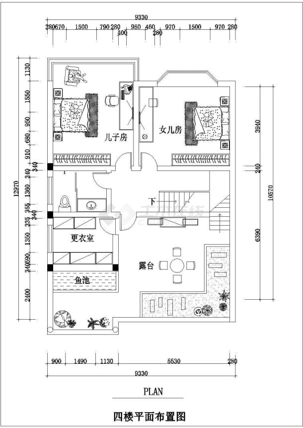 复式现代复古风格住宅装修设计图【只含各层的平面布置图 室内效果4张