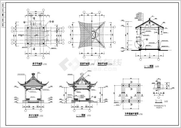 益阳古建长廊建筑设计全套施工cad图-图二