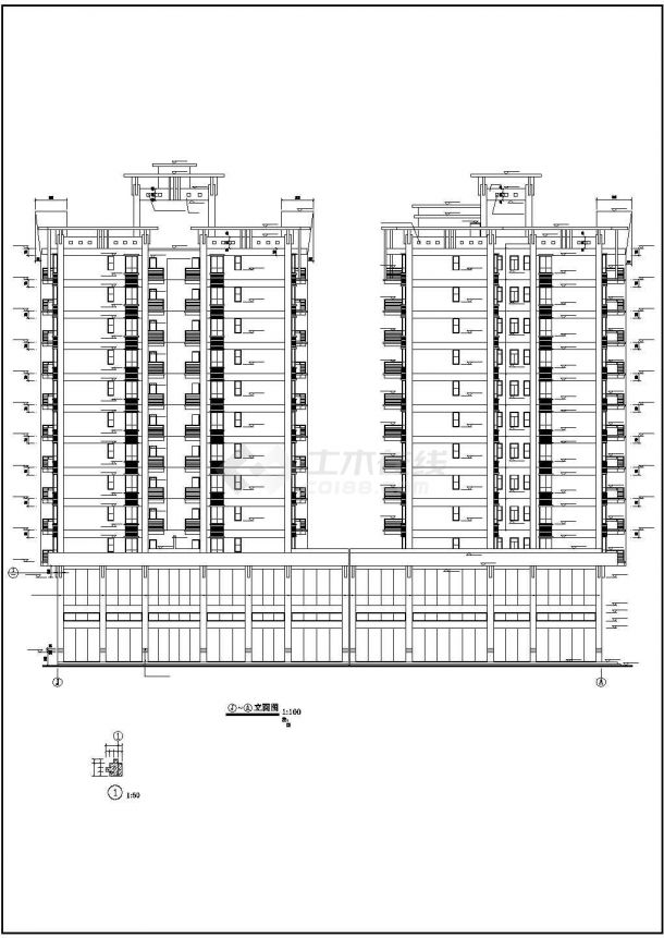 1.1万平米两栋12层框架连排商住楼建筑设计CAD图纸 （1-2层商用）-图一