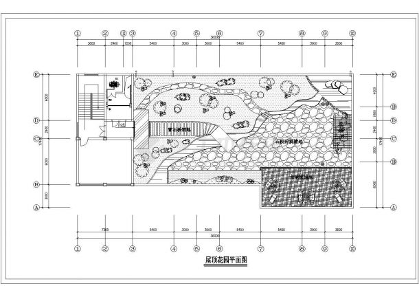 某多层高档住宅楼屋顶花园景观绿化设计cad施工平面图（标注详细）-图二