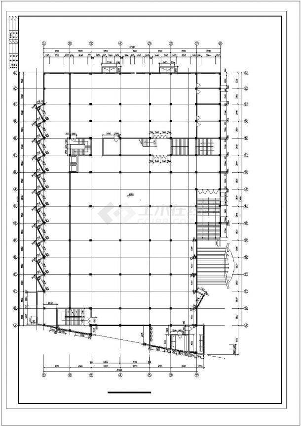 南宁某中学2900平米5层框混结构宿舍楼建筑设计CAD图纸（1-2层餐厅）-图二