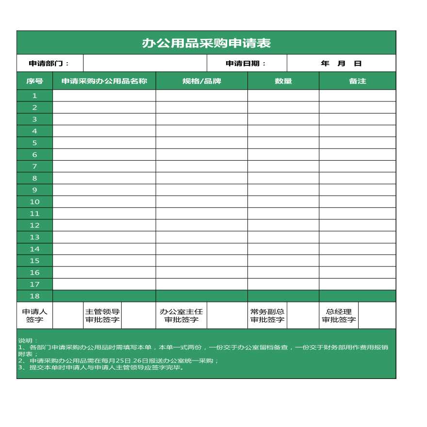 办公用品采购申请表 建筑工程公司采购管理资料.xls-图一