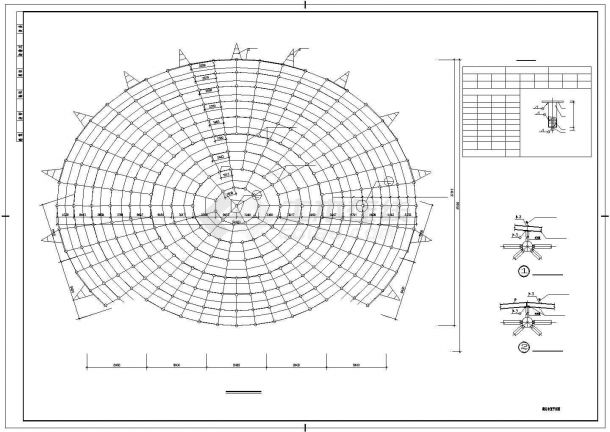 某经济区双曲面球壳网架弹性支座建筑设计施工CAD图纸-图一