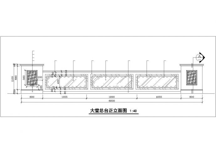 上海某四星级酒店大堂服务总台平立剖面设计CAD图纸_图1