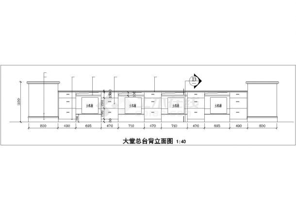 上海某四星级酒店大堂服务总台平立剖面设计CAD图纸-图二