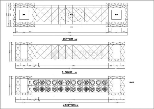 东莞市人民路某大型步行街12米高框混结构门楼平立面设计CAD图纸-图一