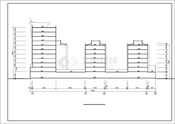 7层框架结构商住楼建筑设计CAD图纸（三栋联立式/一二层为商铺）-图二