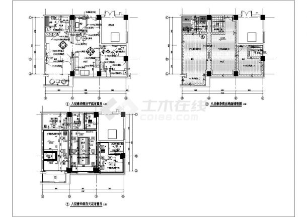 某八层豪华病房平面地面天花CAD详细布置图-图一