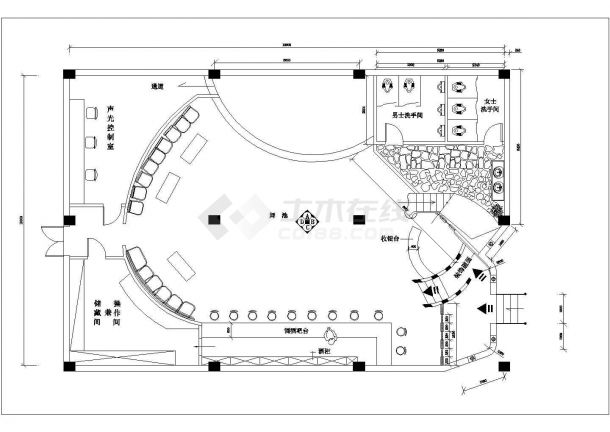 福州市武夷路某1200平米2层高档商务酒店装修设计CAD图纸-图二