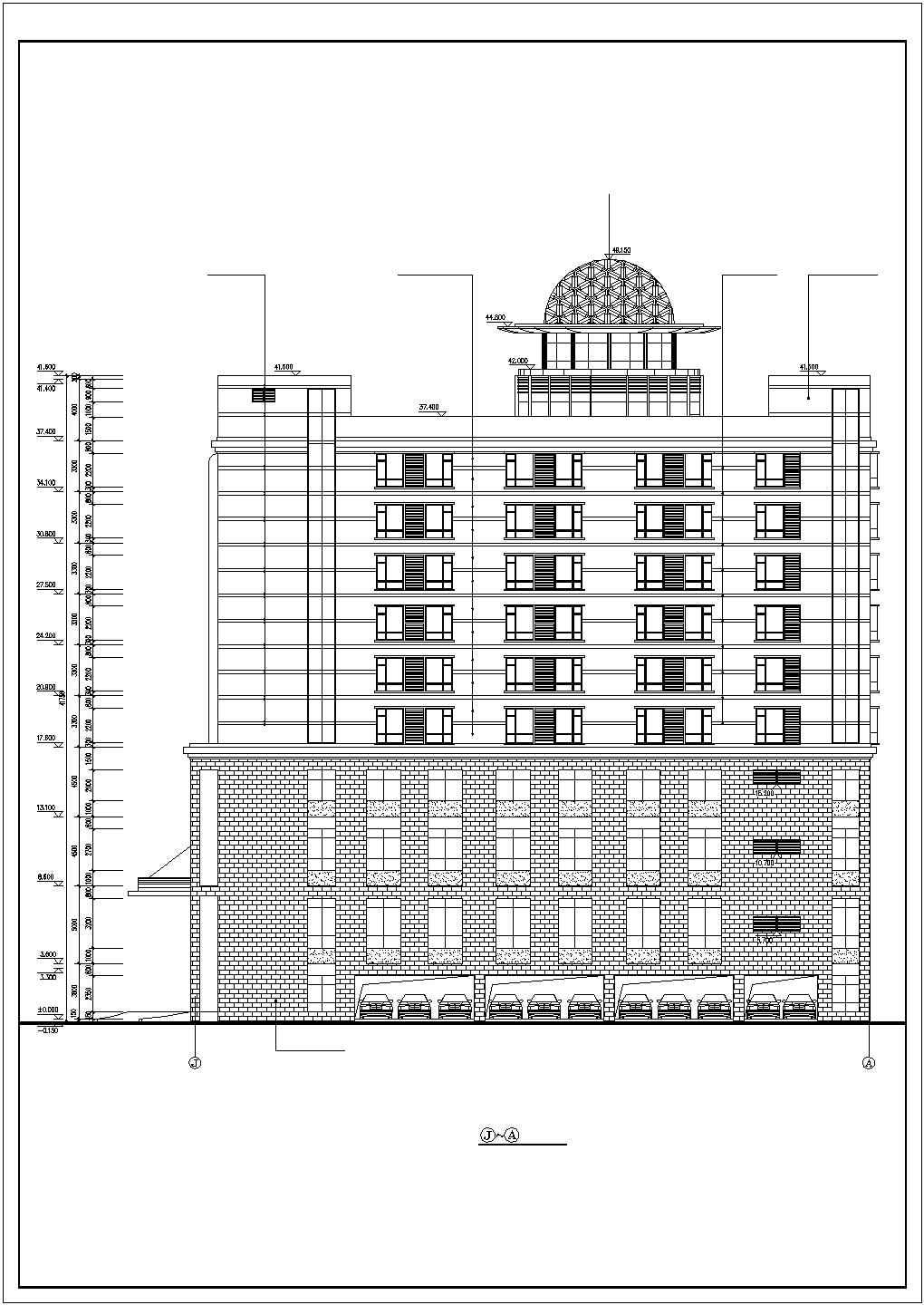 1万平米左右10层框架商务酒店平立面设计CAD图纸（1-4层商场）