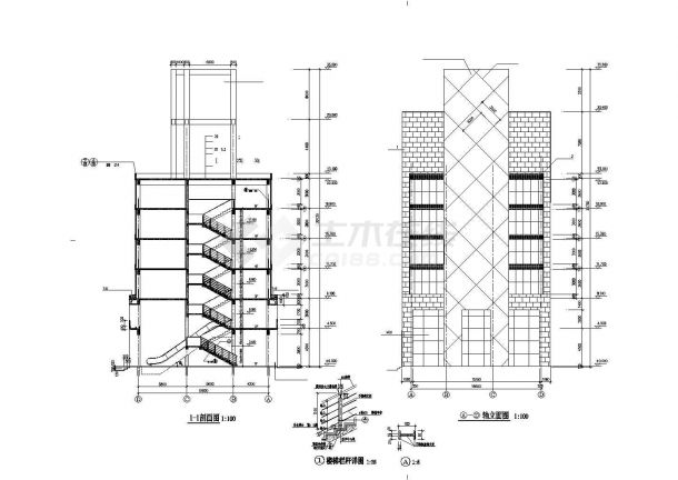 锦州市某大型商业步行街6层框混结构商业塔楼建筑设计CAD图纸-图一