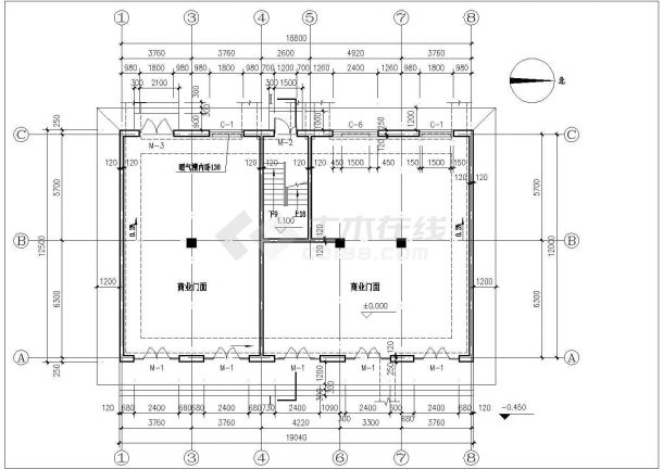 1500平米6层混合结构商住楼全套平面设计CAD图纸（底层商用）-图一