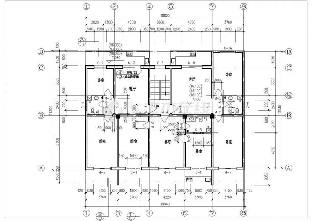 1500平米6层混合结构商住楼全套平面设计CAD图纸（底层商用）-图二