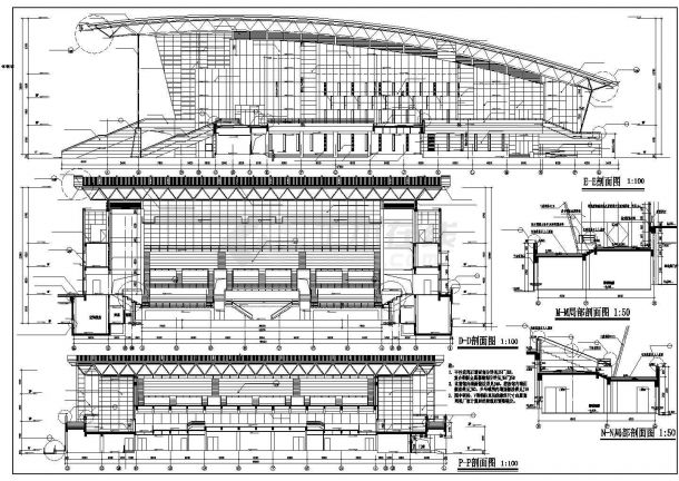 无锡市12米钢钢框架结构市立体育馆全套立剖面设计CAD图纸-图一