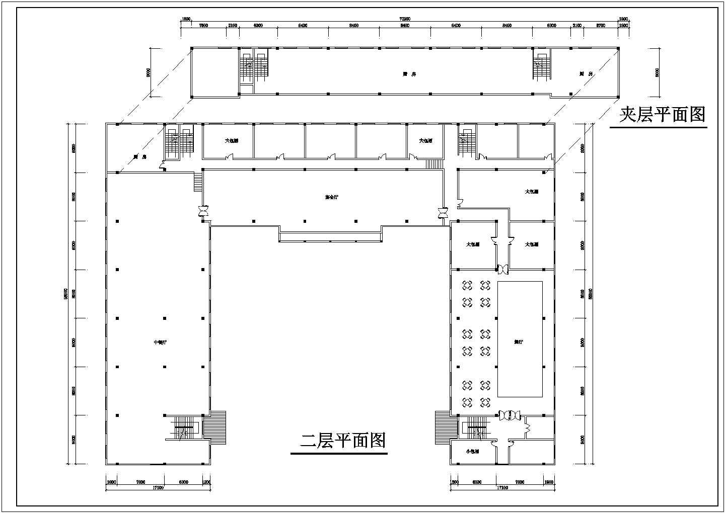 石家庄市某6900平米4层框架门字形结构商务酒店平立面设计CAD图纸