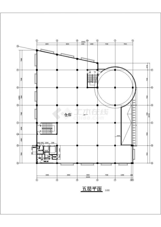 厦门市某商业街8000平米5层框架结构连锁超市建筑设计CAD图纸-图二