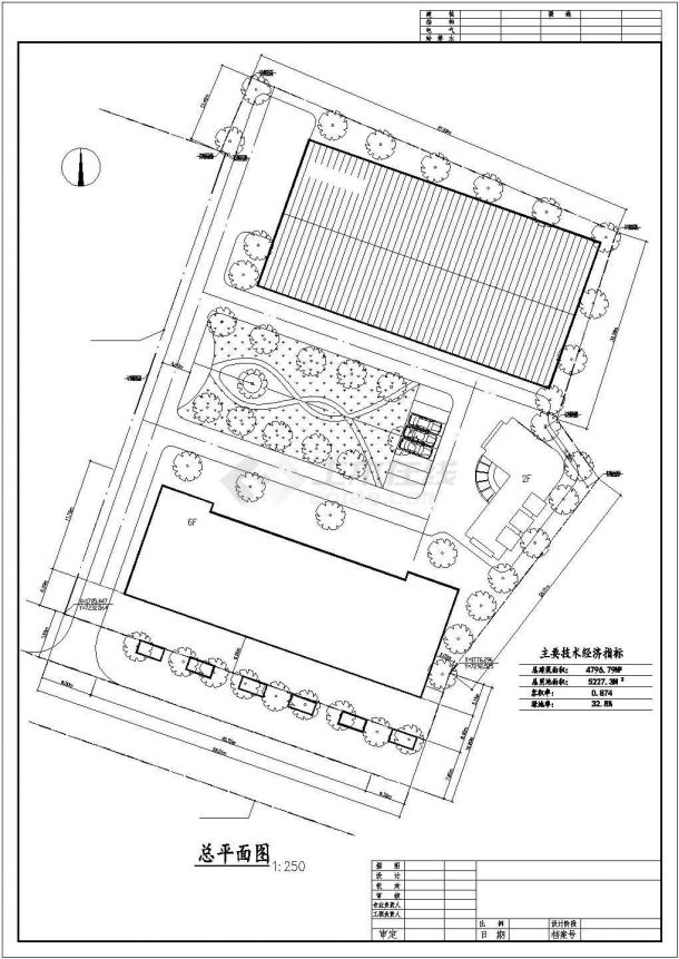 4800平米6层框混结构商务宾馆全套平面设计CAD图纸（含总平面图）-图二