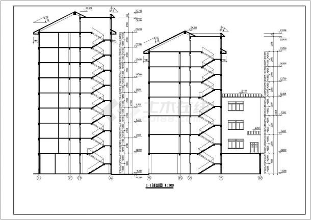 9300平米6层框混结构连锁酒店全套建筑设计CAD图纸-图二