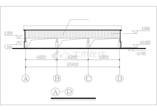 牡丹江市某啤酒公司190平米单层轻钢结构自行车棚结构设计CAD图纸-图一