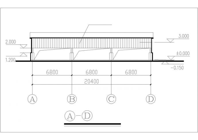 牡丹江市某啤酒公司190平米单层轻钢结构自行车棚结构设计CAD图纸_图1
