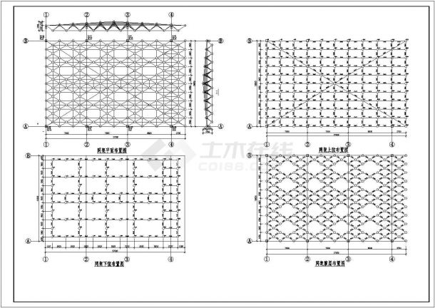 北京某市政单位的办公楼屋顶玻璃屋面网架全套结构设计CAD图纸-图二