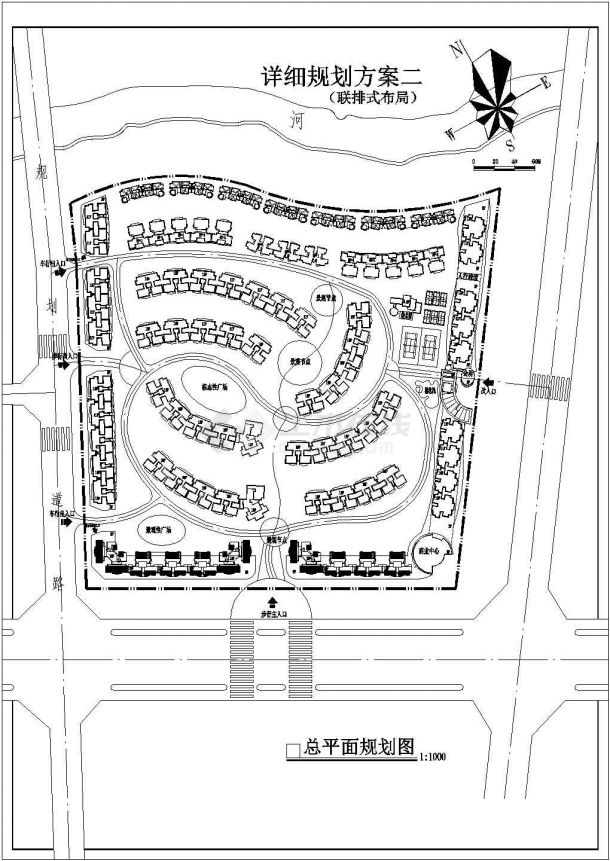 联排式小区规划设计图-总平面规划CAD图-图一