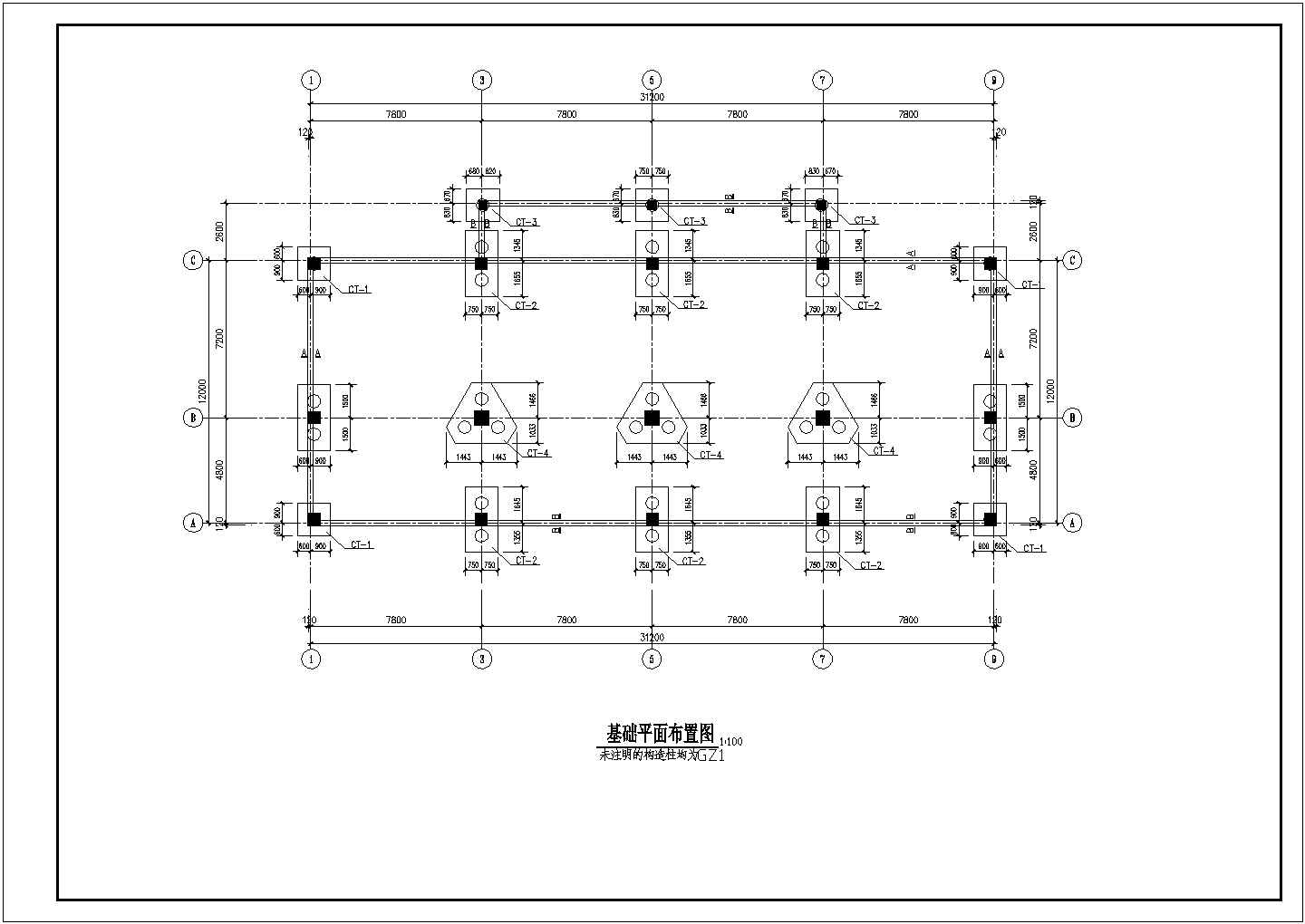 某五层框架商住楼结构施工全套设计cad图（含基础平面布置图）