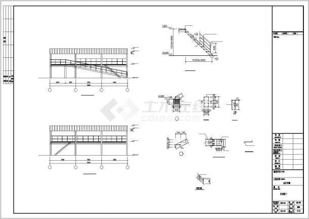 东莞市麟州路某大型工厂二层钢结构自行车棚全套结构设计CAD图纸-图二