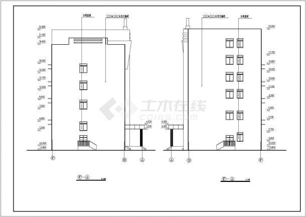 某商业区多层办公大楼全套cad方案设计图(含各层平面图，立面图)-图一
