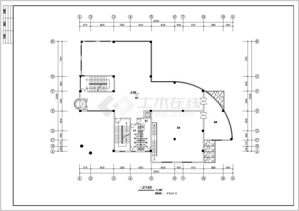 某步行街中餐厅建筑全套CAD设计施工图纸(含设计说明，总平面图)-图二