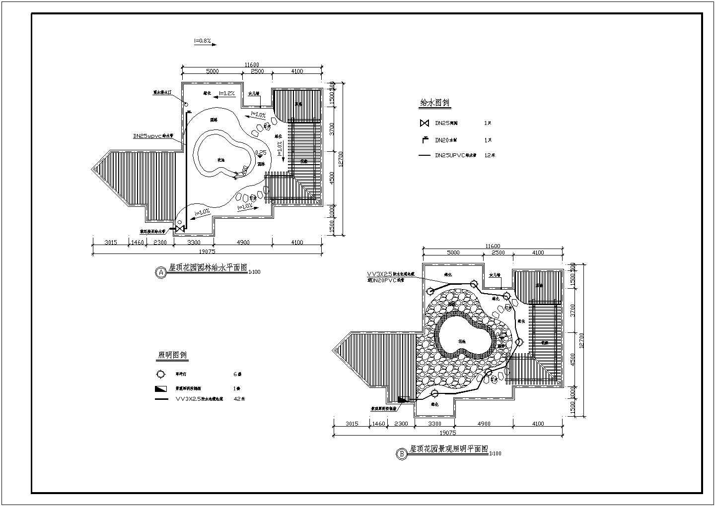 【白山】某市区屋顶花园别墅楼全套施工设计cad图