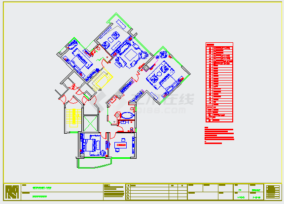 某复式户型样板间CAD详细完整施工图二层平面图-图一