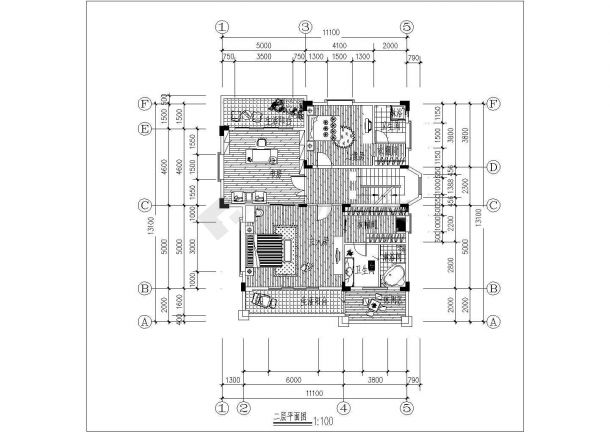 徐州市楠湖花园小区3层单体别墅各层平面和屋顶花园平面设计CAD图纸-图二