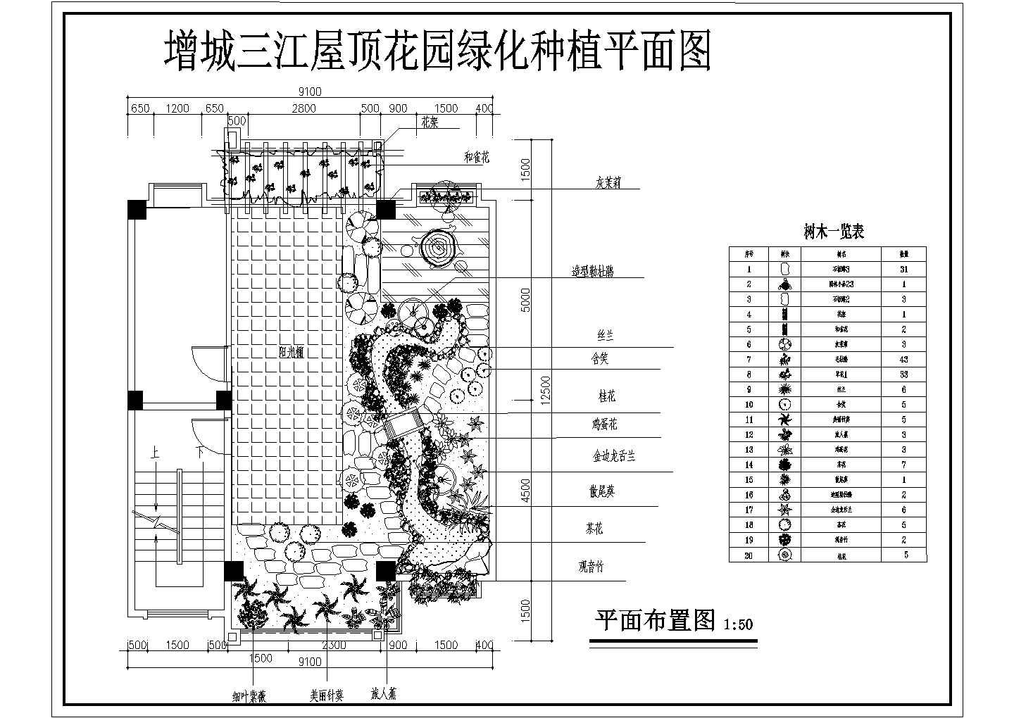 武汉市洪山区某新建小区高层住宅楼屋顶景观花园平面设计CAD图纸