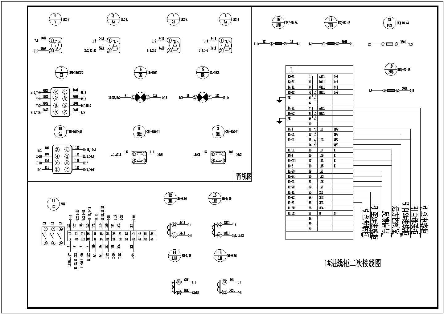 某进线柜二次原理图接线图CAD详细完整