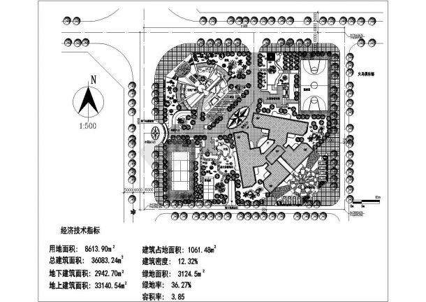 用地8613.9平米某小区配套市民广场规划总平面CAD图-图一