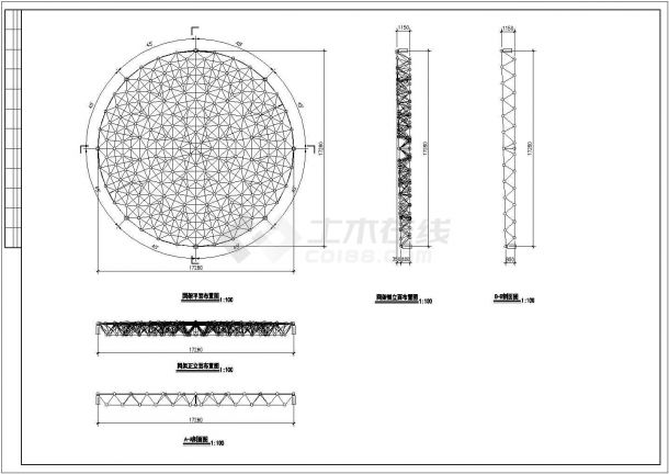 多层带网架顶钢结构会所设计图，共8张-图二