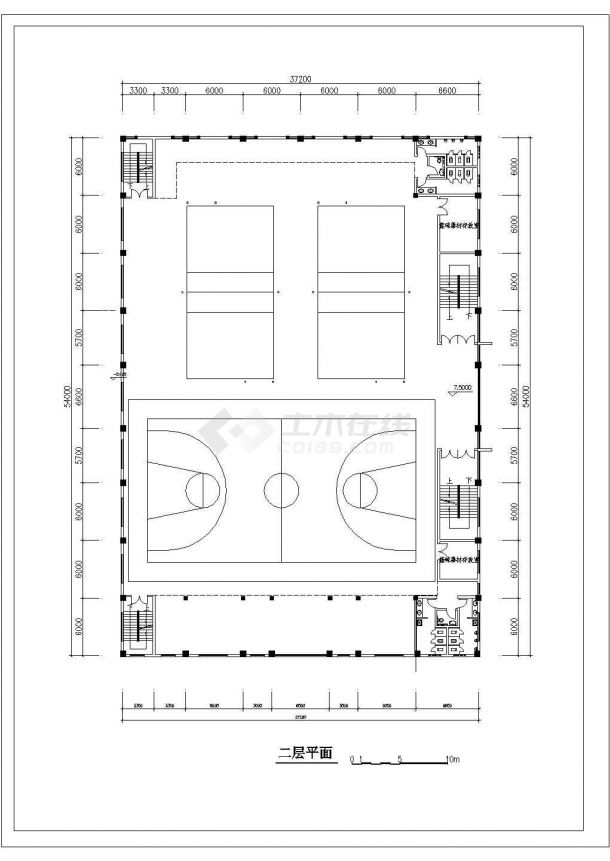 二层体育馆建筑施工cad图，共四张-图二