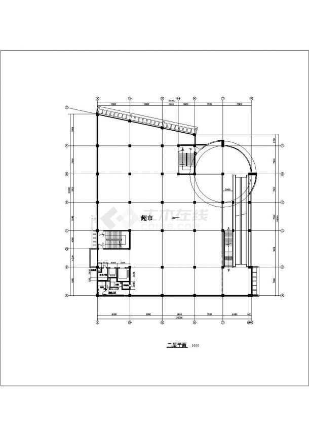 某地区现代超市建筑方案设计施工CAD图纸-图二