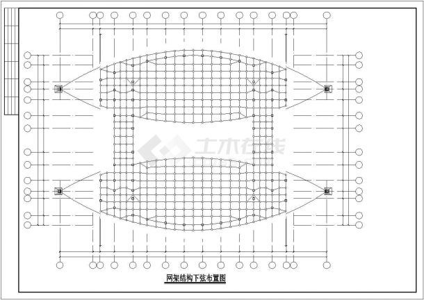 某体育馆屋面系统工程异形网架（展开面积5140平方米）钢结构设计cad全套施工图纸（含设计说明）-图一